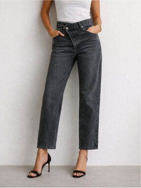 AGOLDE Criss Cross Jeans Black Wash High Rise Straight Leg Denim Sz 24